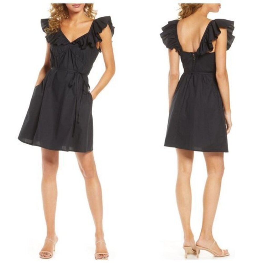 NWT French Connection Azaa Poplin black cotton Dress Size 2